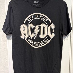 AC/DC Black Tee with Cream Logo Circle Graphic